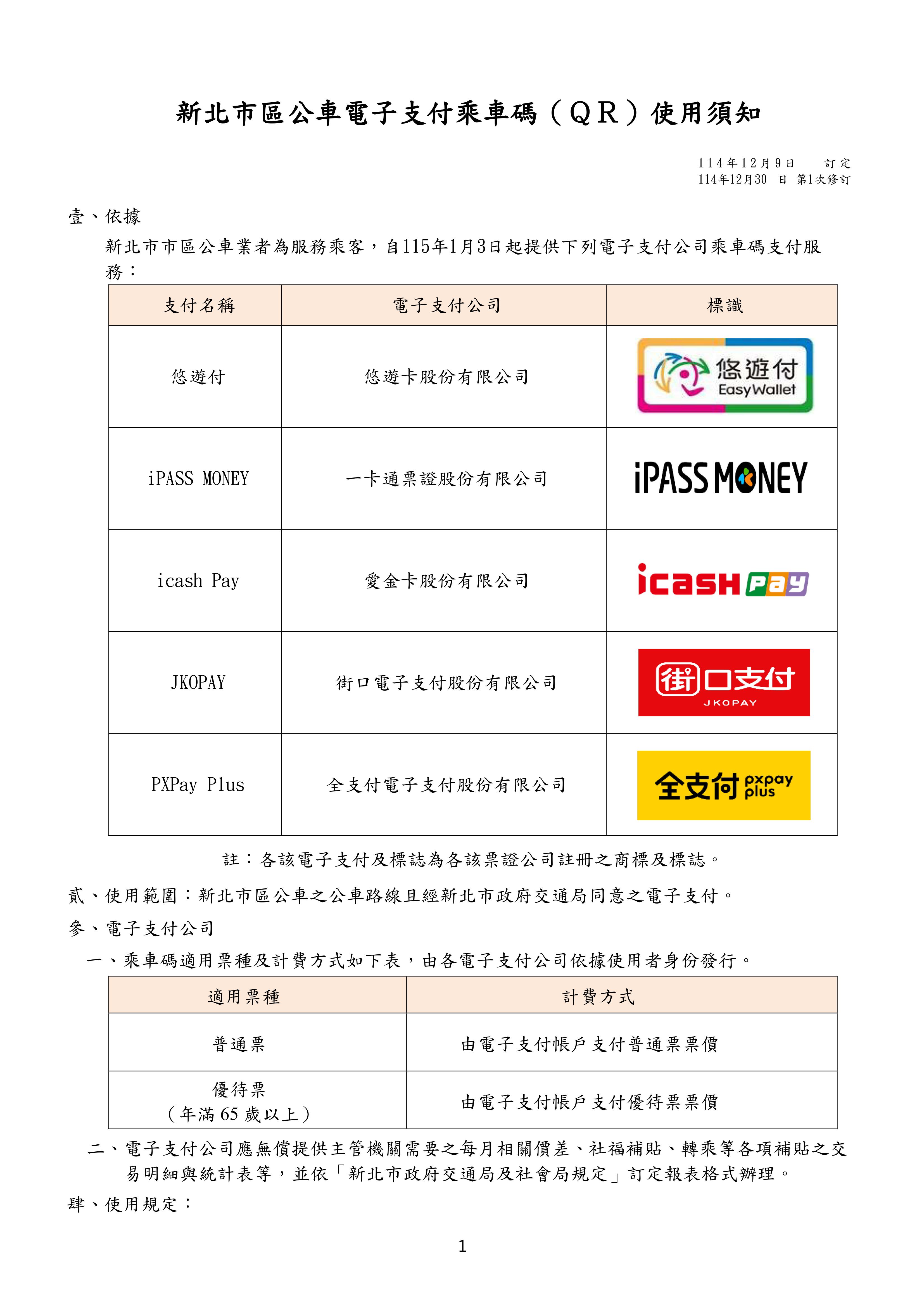新北市轄公車電子票證發售及使用須知